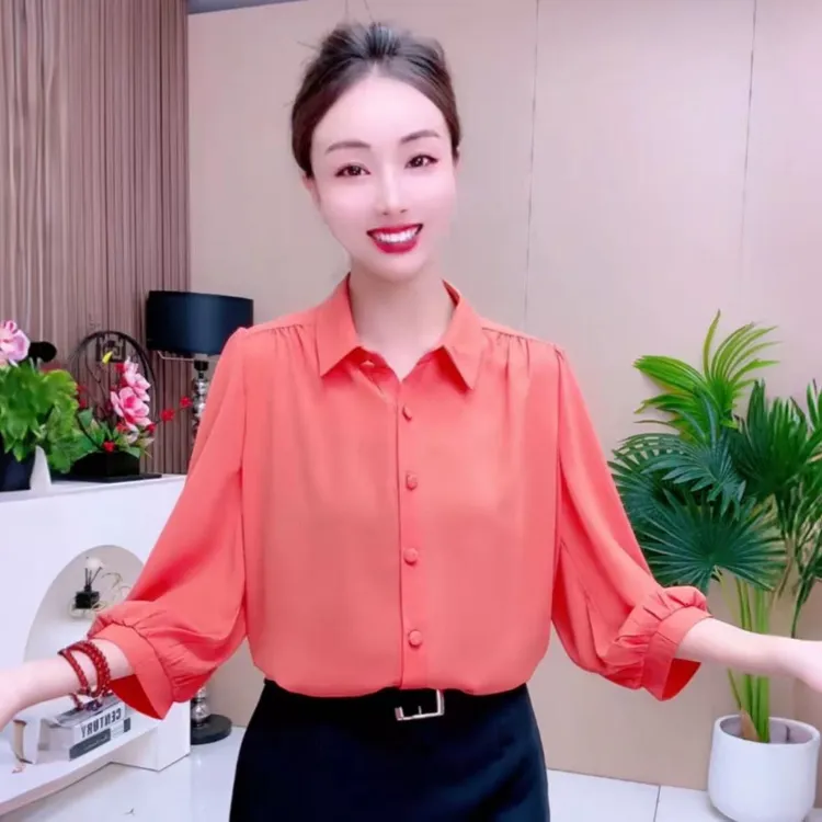 夏季薄款妈妈装高档七分袖小衫新款宽松大码上衣洋气衬衫遮肉衬衣