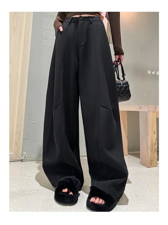 【羊毛蚕丝+运费险】秋冬新款阔腿弯刀裤厚款慵懒风休闲裤女裤子ZY9