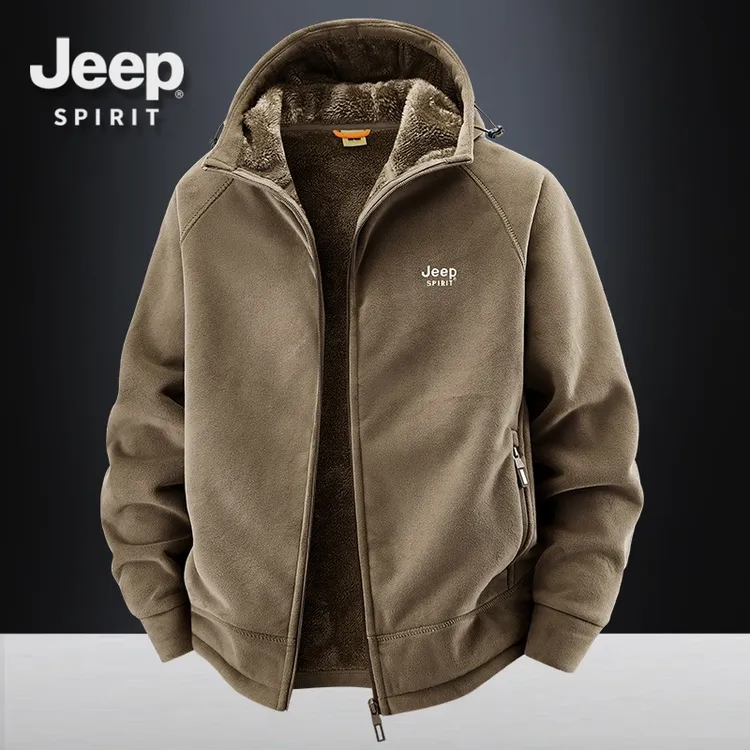 JEEPSPIRIT拉链常规冬季男卫衣服绣绣花保暖羊羔绒立加绒领风加厚