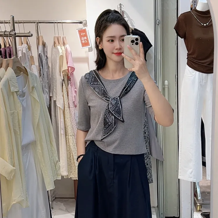 （时秀）时尚休闲女士上衣与高腰半身裙搭配套装洋气百搭韩版减龄