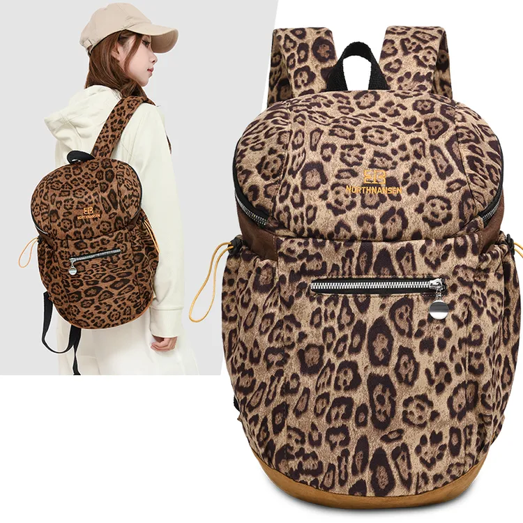 双肩包多功能学生书包大容量背包旅行包新款休闲通勤复古豹纹女包