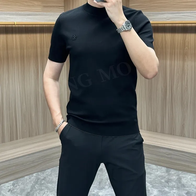 春夏男士毛衣针织打底衫修身圆领短袖毛衣简约纯色高品质商务潮流