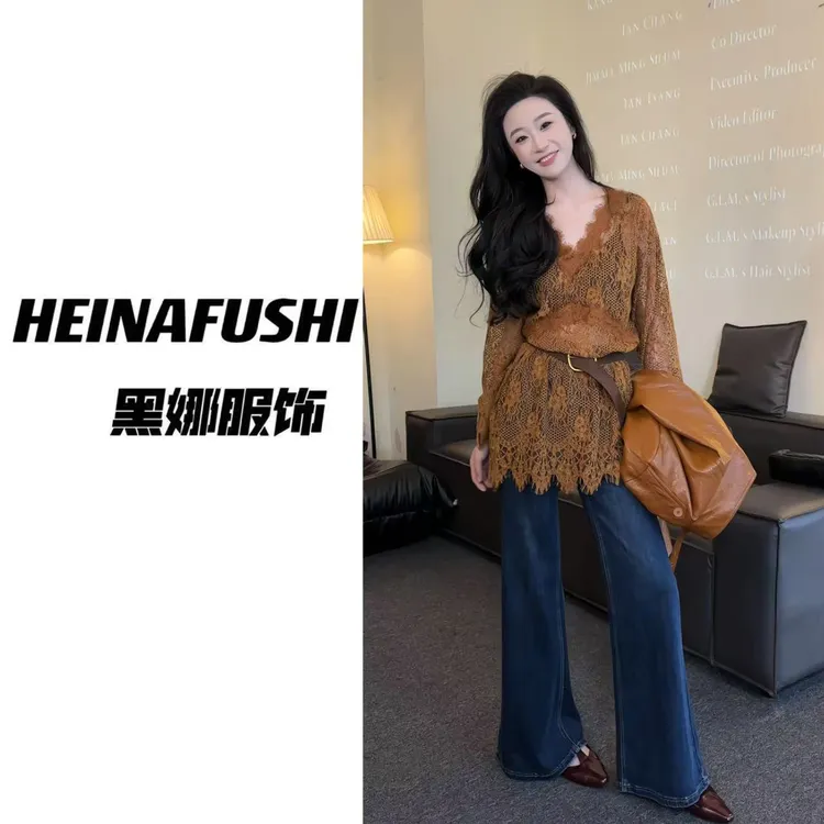 HEINA设计感中长款叠穿蕾丝罩衫318