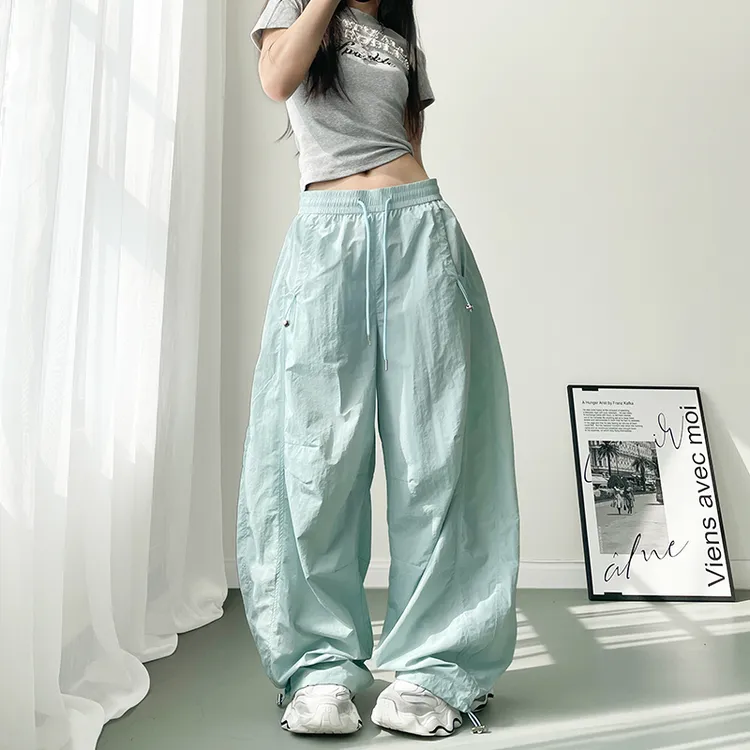 夏日多巴胺冰丝速干薄款阔腿裤女大码胖mm显瘦遮肉防晒运动工装裤