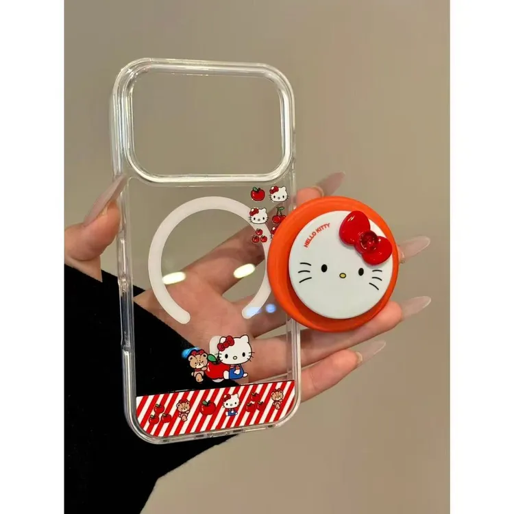 卡通红白条纹苹果小熊猫咪磁吸适用iphone16promax苹果15手机壳14