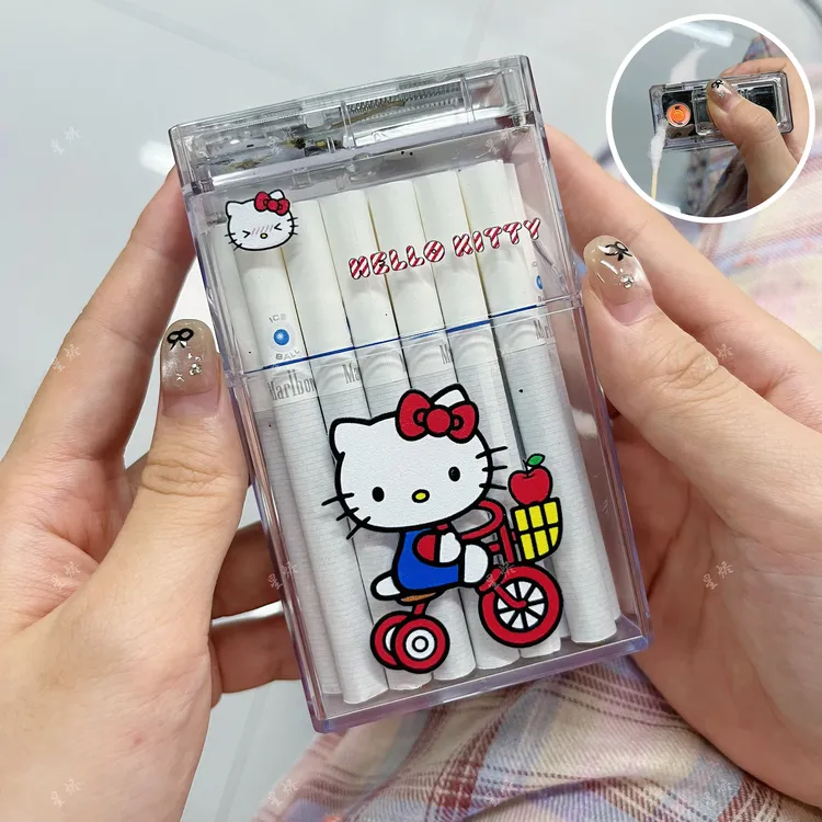 凯蒂猫充电点烟器与透明烟盒一体防风个性实用烟盒爆款2025新款礼