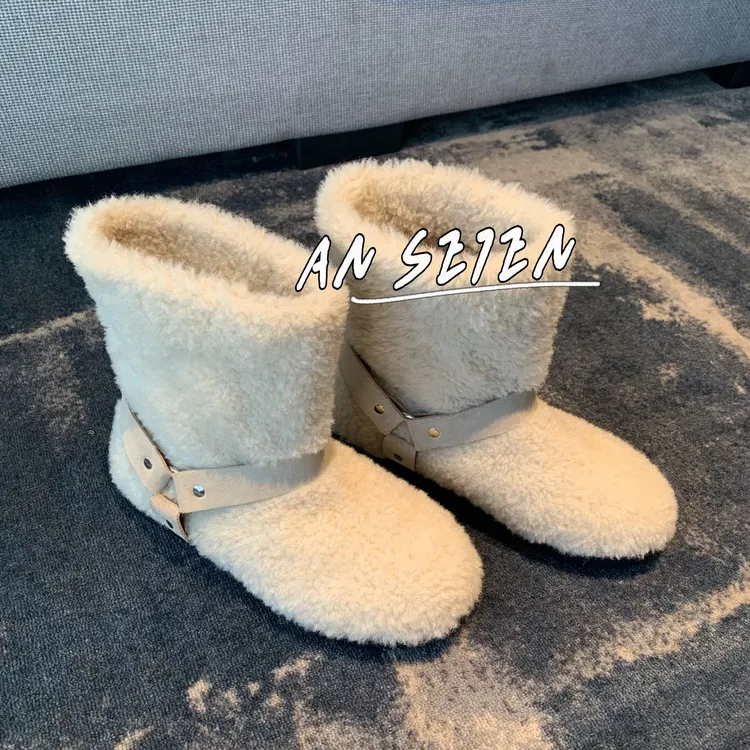 ANSE7EN/“圣诞限定”冬季毛绒绒圆头韩版保暖时尚毛毛雪地靴
