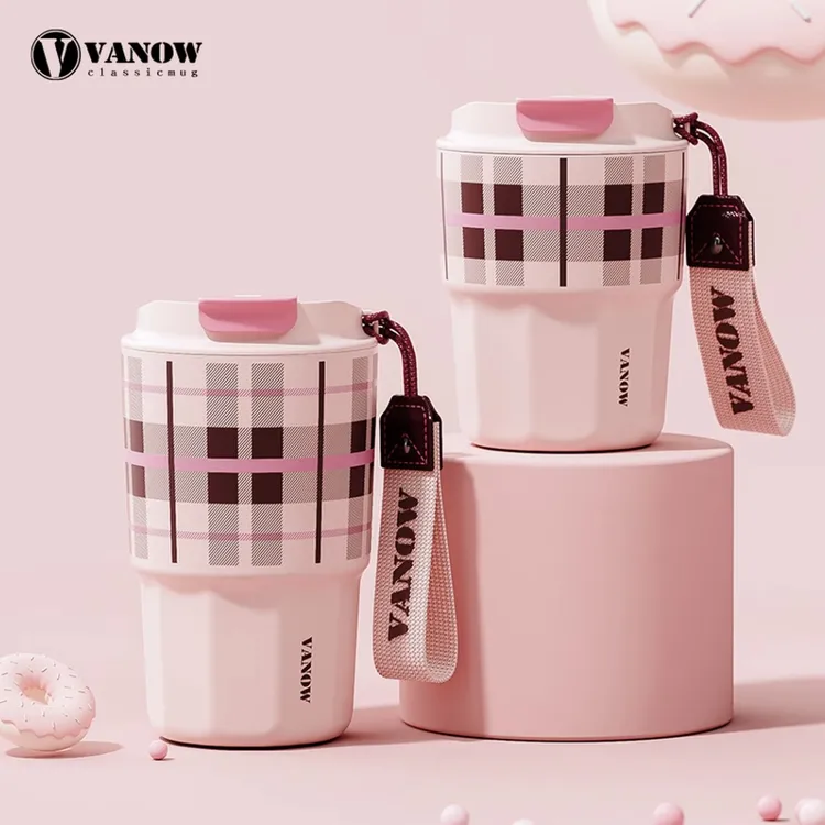 Vanow新款陶瓷内胆咖啡保温杯女高颜值便携随行吸管水杯子