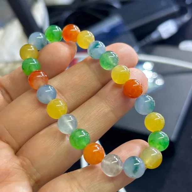 A货冰种多宝玛龙浓彩圆珠时尚百搭彩色DIY散珠缅甸翡翠新款8.5mm