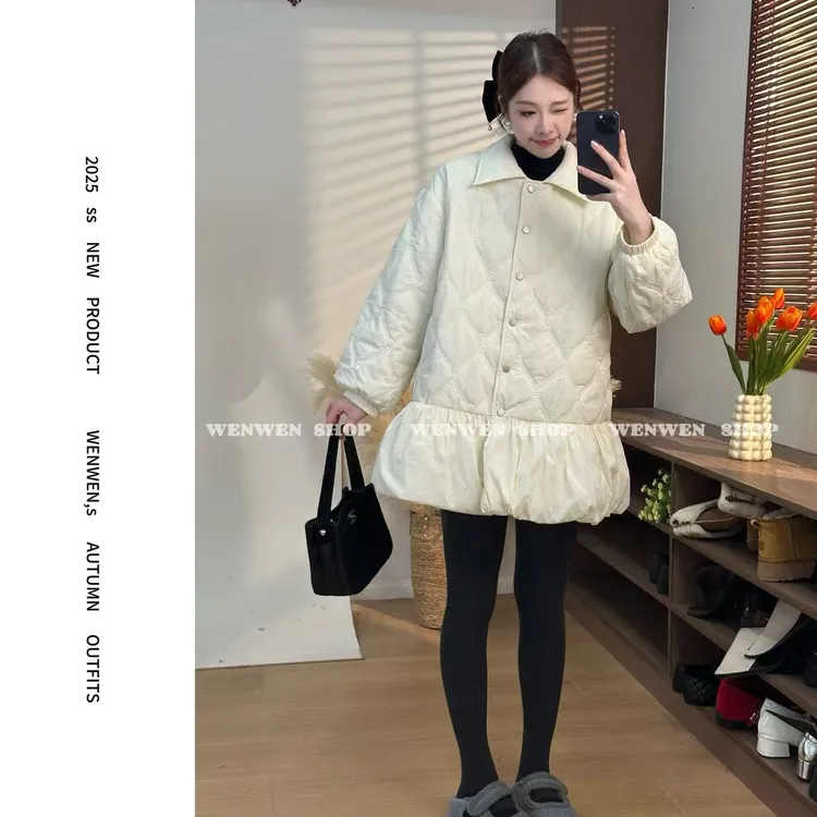 【小闻定制】秋冬新款时尚轻薄羽绒服中长款暗扣连衣裙258095