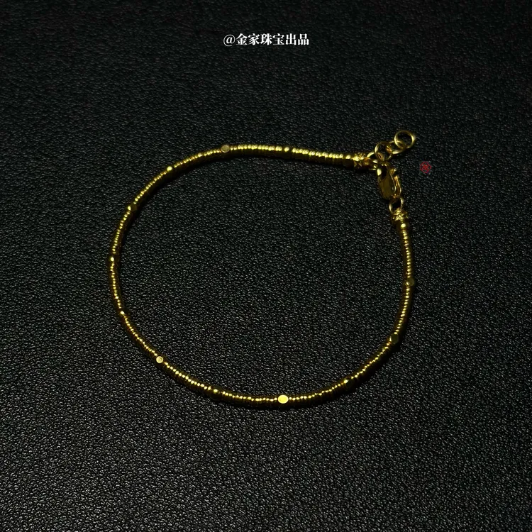 【金家】原创 方糖小金圈 2mm极细黄金足金手链项链 时髦洋气大牌感