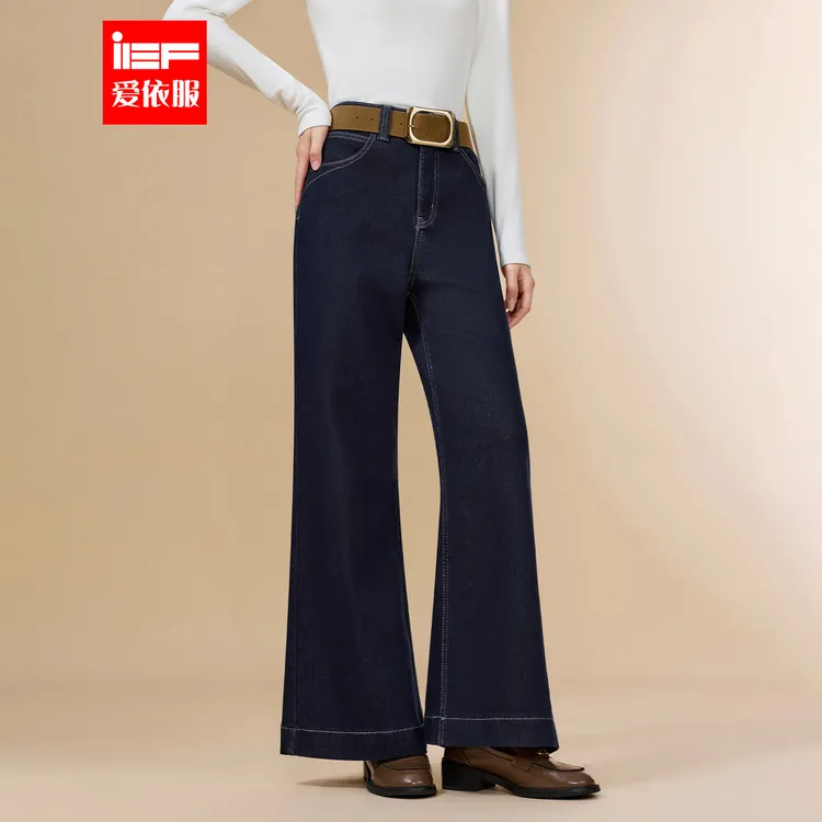 IEF/爱依服2025新款冬季时尚百搭加绒加厚牛仔直筒喇叭裤