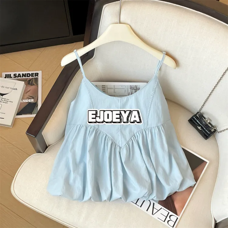 EJOEYA夏季小个子显瘦外穿设计感上衣女新款洋气度假百搭花苞小