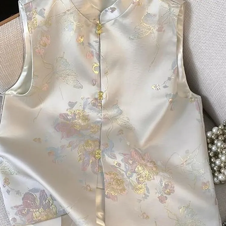 时尚新中式复古盘扣小圆领国潮民族风上衣马甲开衫重工刺绣女外套