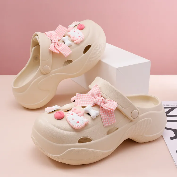 洞洞鞋女款夏季增高沙滩高跟包头拖鞋外穿2025新款防滑厚 底凉鞋