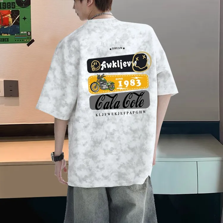 港风扎染纯棉短袖t恤男女同款宽松大码上衣美式潮牌夏装慵懒半袖
