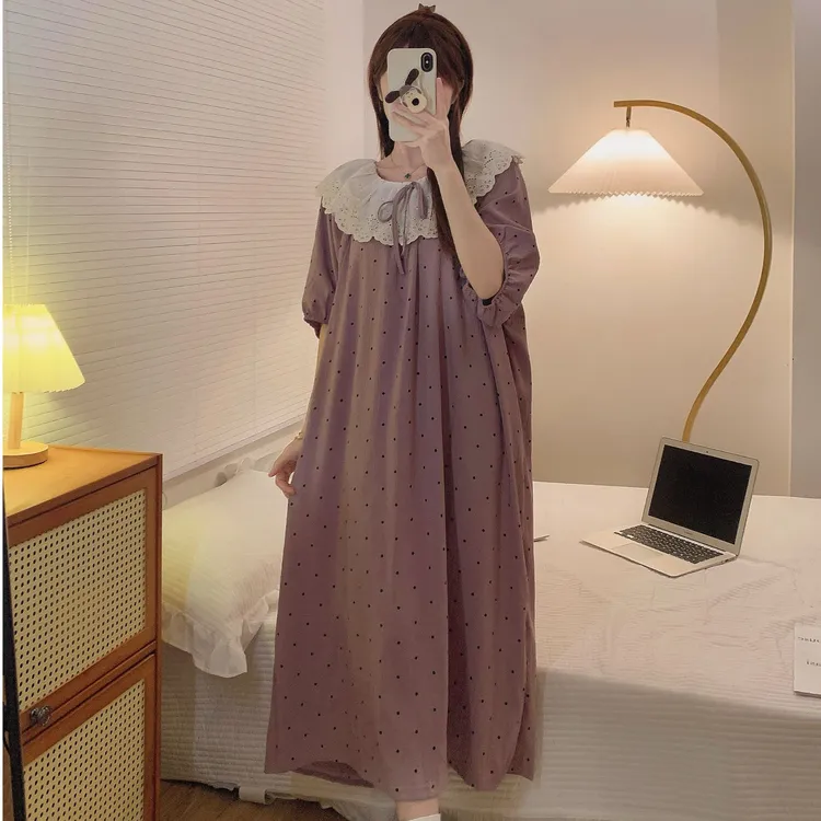短袖长款甜美薄款温柔公主风睡裙韩版气质睡衣连衣裙秋季长裙