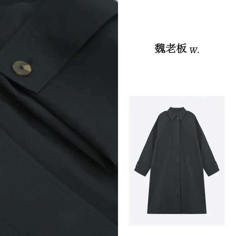 W.Diva【情诗】春季藏青色简约时尚品质百搭长款廓形风衣51C271303