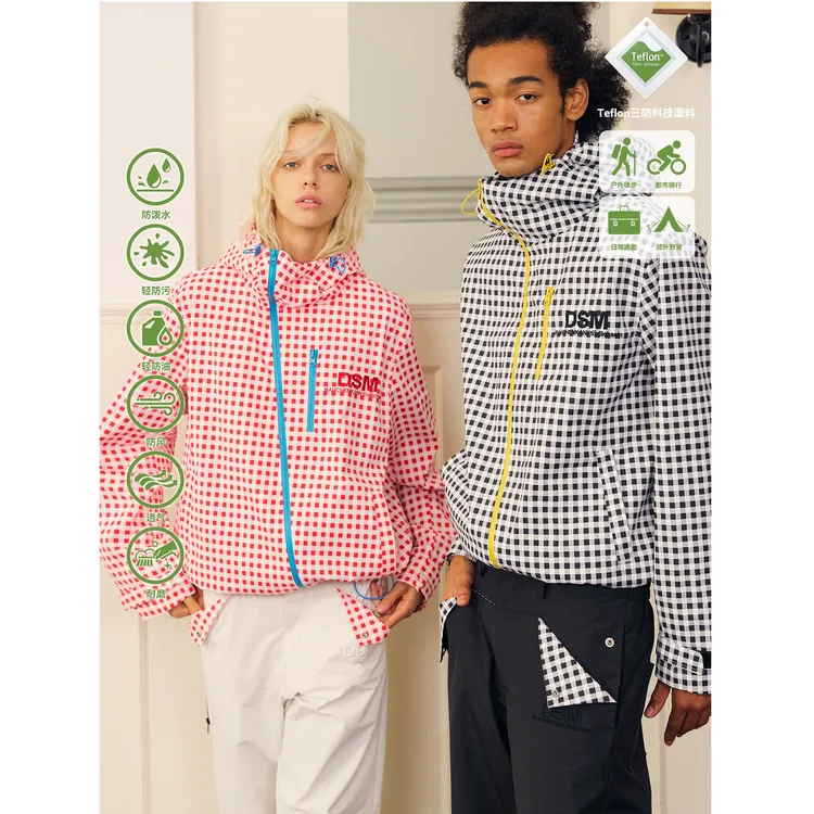 【双十一】明星同款特氟龙三防DONSMOKE拉链格纹冲锋衣户外套装