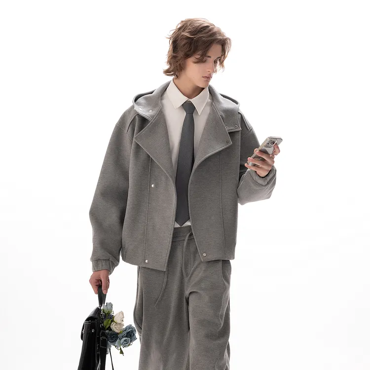 CHOR 秋季cleanfit高级感灰色休闲时尚机车风连帽卫衣套装中性潮