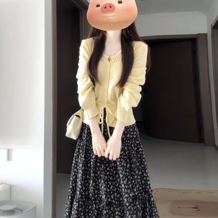 韩系设计感黄色连衣裙2025早秋季新款小个子穿搭一整套装长裙7514
