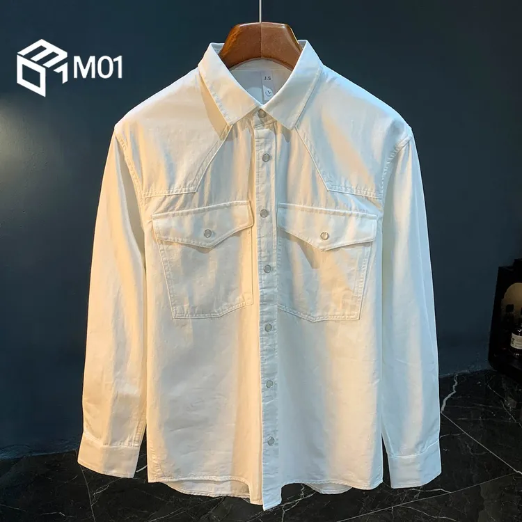 M01春秋款男士衬衫潮流单排扣翻领长袖牛仔衣高端工装衬衣外套男