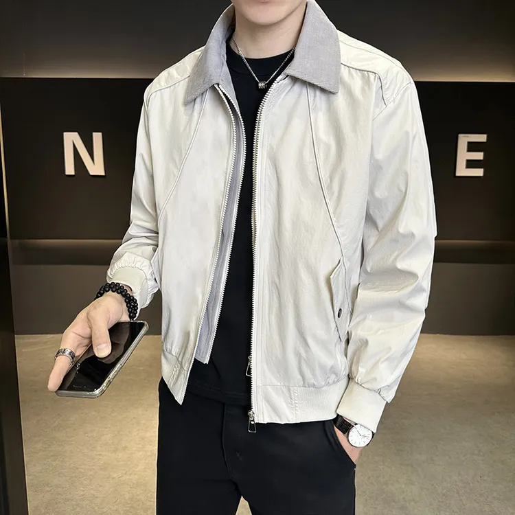 假两件翻领外套男春秋潮牌拼接夹克男装2025新款男士休闲春装上衣