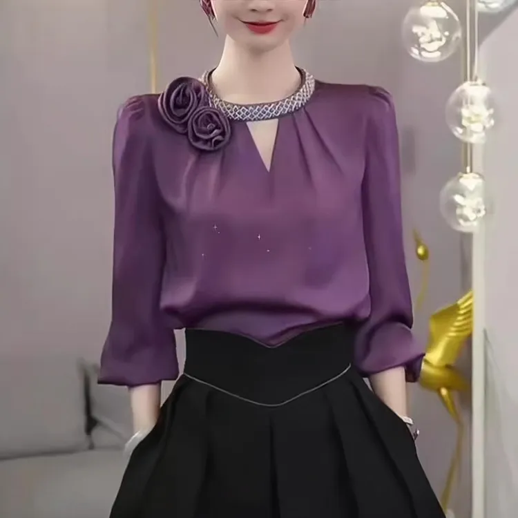 紫色衬衫女士长袖2025早春季新款高级感时尚减龄休闲显瘦气质上衣