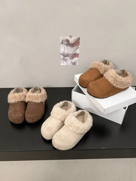 慵懒风勃肯棉拖鞋女外穿2025秋冬季新款加绒一脚蹬毛毛包头半拖鞋