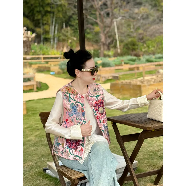 【丝意竹】【22C588】复古新中式重工刺绣马甲满绣国风无袖马夹女