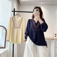 大码秋季新款刺绣长袖衬衫女秋季2025新款设计感衬衣宽松上衣女
