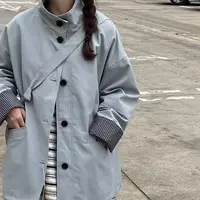 设计感蓝色风衣（送云朵包版）