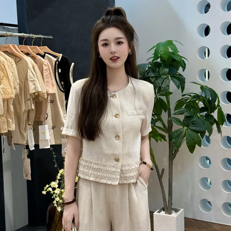 宿慕SUMU女款短袖长裤套装2025新款夏季上衣长裤时尚两件套8600A