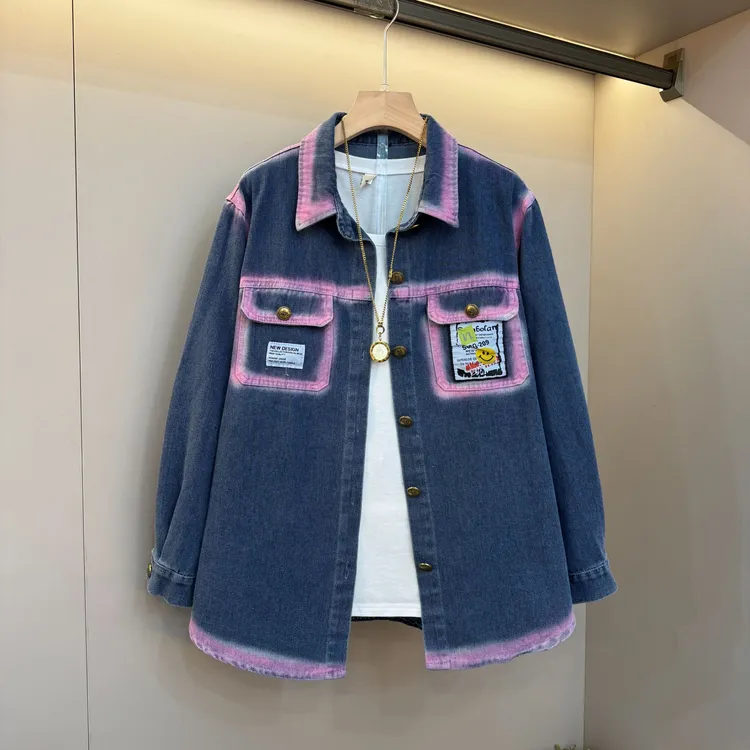2025春秋款韩版晕染牛仔衬衫外套宽松时尚百搭减龄显瘦女装上衣