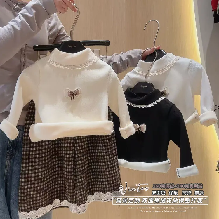 【亲子款】加绒双面绒打底衫冬季上衣女童半高领长袖T恤内搭