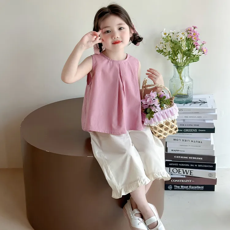 女童夏季无袖套装2025新款儿童小女孩洋气休闲韩版夏装时髦两件套