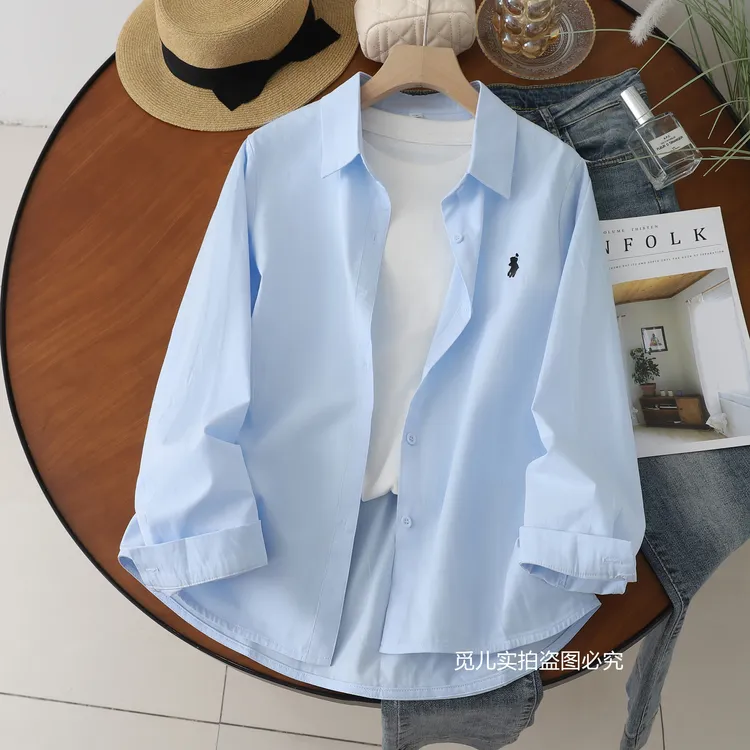 【100%棉春秋款】小个子衬衫纯棉成衣水洗刺绣长袖设简约宽松