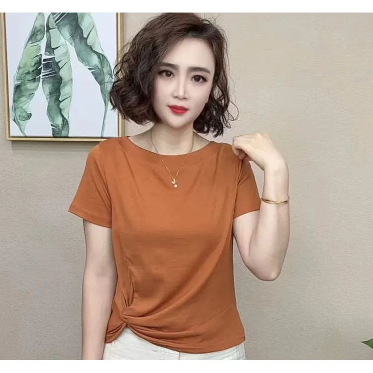 2025洋气百搭圆领减龄显瘦新款时尚短袖气质女T恤上衣#2752