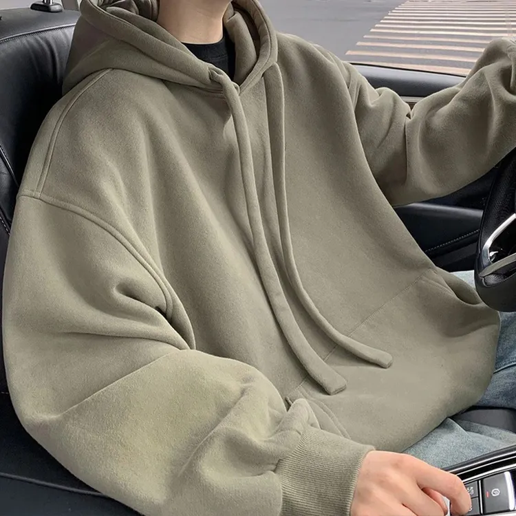 仓石一树重磅复古连帽卫衣男士宽松加绒oversize潮款纯色外套帽衫