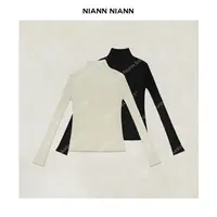 NiannNiann 新款女装复古修身显瘦坑条高领亲肤天丝羊毛衫16154