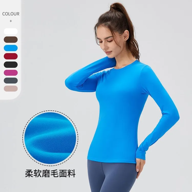 秋冬瑜伽健身服女紧身显瘦运动长袖裸感高弹跑步瑜伽长袖T恤3254