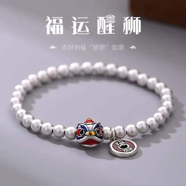 老凤祥足银S999足银醒狮招财手链转运珠手串国潮风手环女时尚银珠