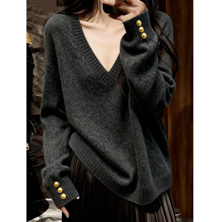 2025秋冬季新款网红高端时尚气质小资显瘦长袖V领毛衣针织衫女装