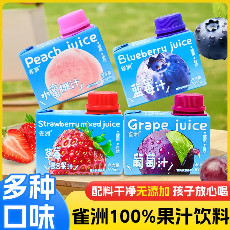 雀洲小果汁100ml饮料葡萄汁蓝莓汁水蜜桃汁无添加儿童学生饮品