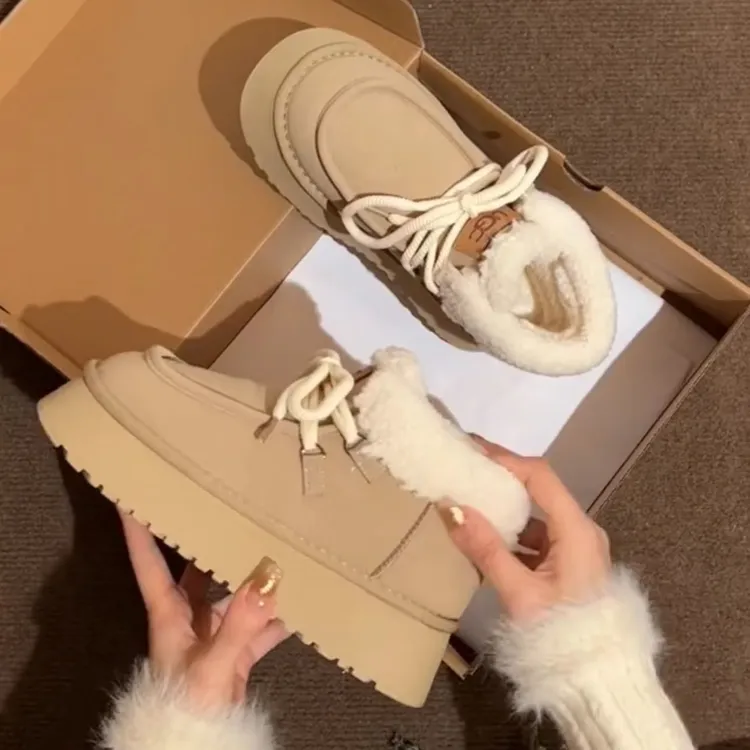 厚底雪地靴女款2025秋冬新款加绒加厚防滑防水东北毛毛大棉鞋短靴