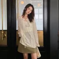 【珍珠】RARE ZZ 亮片小香风镂空宽松款颗粒感针织罩衫上衣