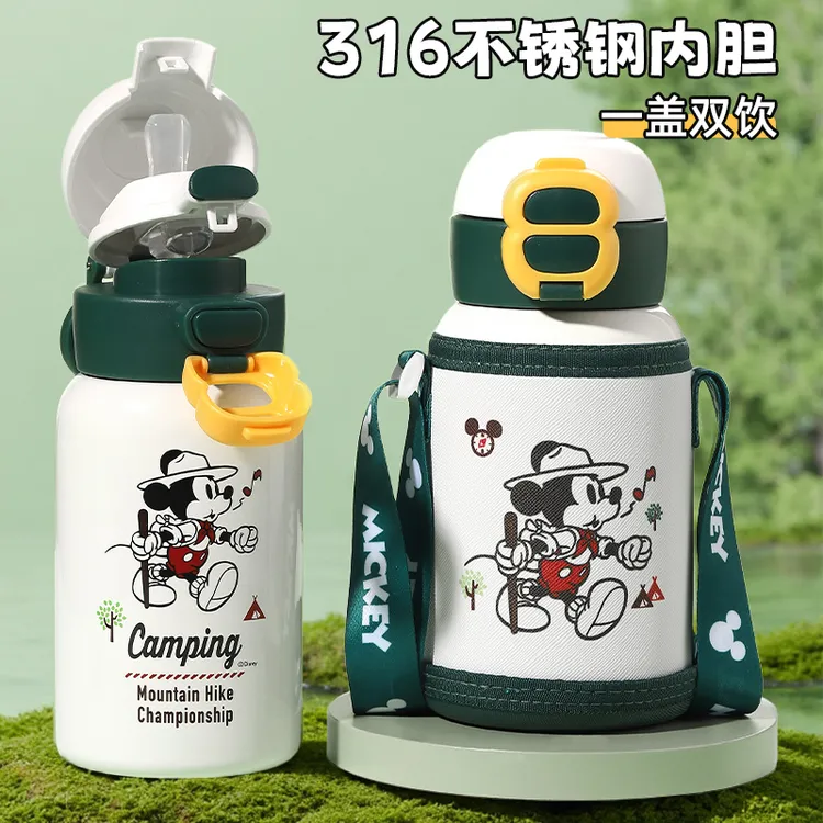 迪士尼儿童保温杯宝宝双饮水杯子便携吸管杯大肚杯316不锈钢水壶