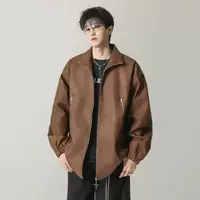 情侣PU皮春秋季美式复古炸街潮流宽松夹克女痞帅高级感皮衣外套男