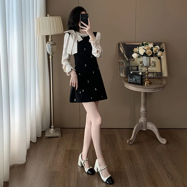 秋季法式富家千金减龄裙子女小个子气质名媛小香风连衣裙高级感