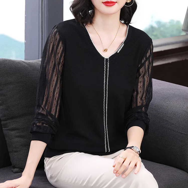 中年妈妈秋季新款长袖打底衫显瘦气质刺绣上衣女大码遮肉T恤2190